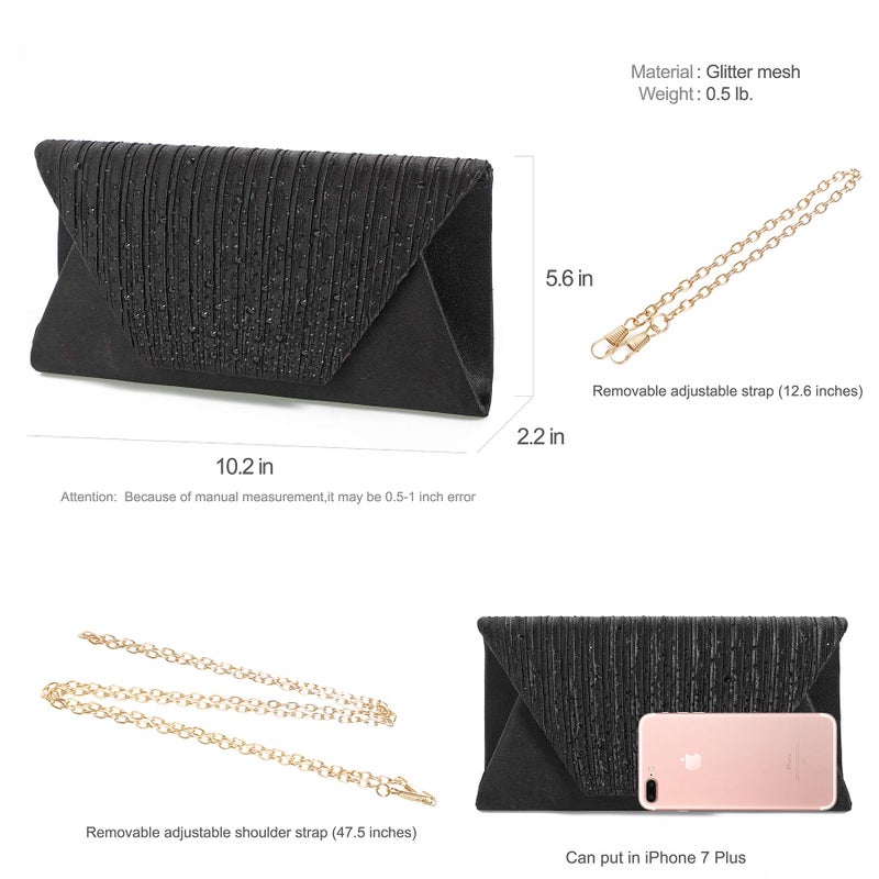 Mihawk Purse and Handbags for Women Shoulder Crossbody Bags Evening Envelope Party Bridal Clutch Purse(Black) - Image 5